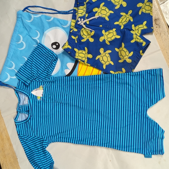 UV Skinz (cancer foundation) Rashguard Swimsuit and Swim Trunks 2-3T worn once - Picture 1 of 7